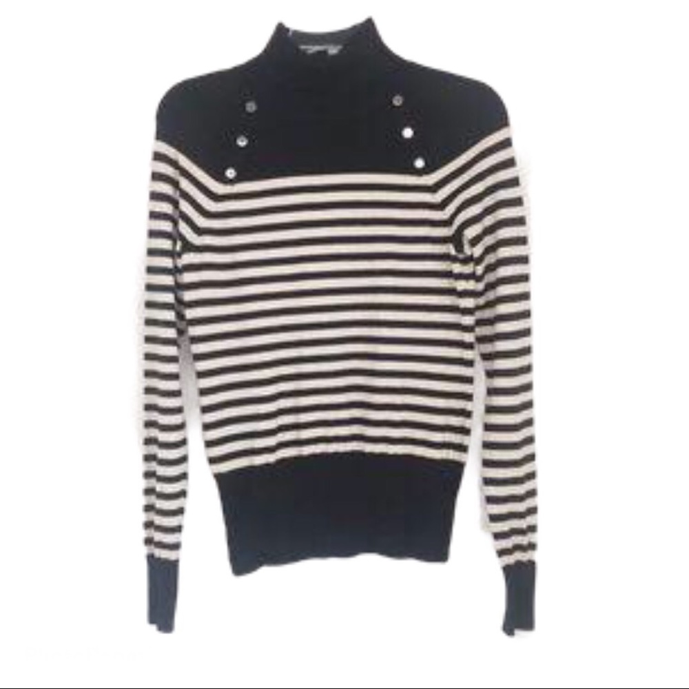 White House Black Market Black and White Striped Turtleneck Sweater